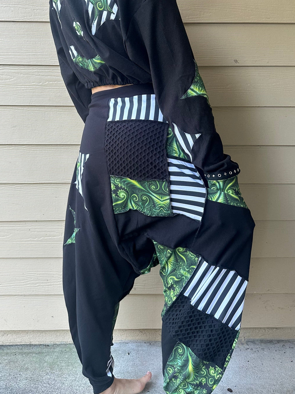 MTO Patchwork Harem Pants with B&W Stripes