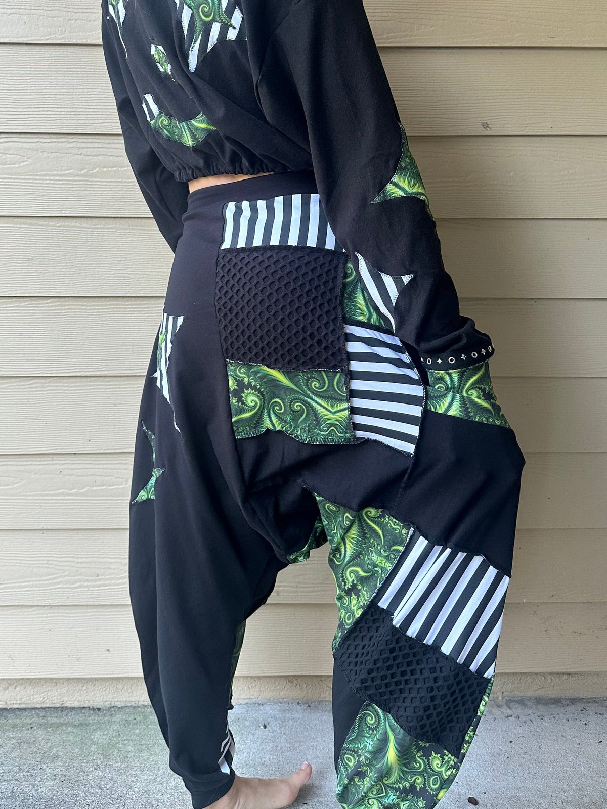 MTO Patchwork Harem Pants with B&W Stripes