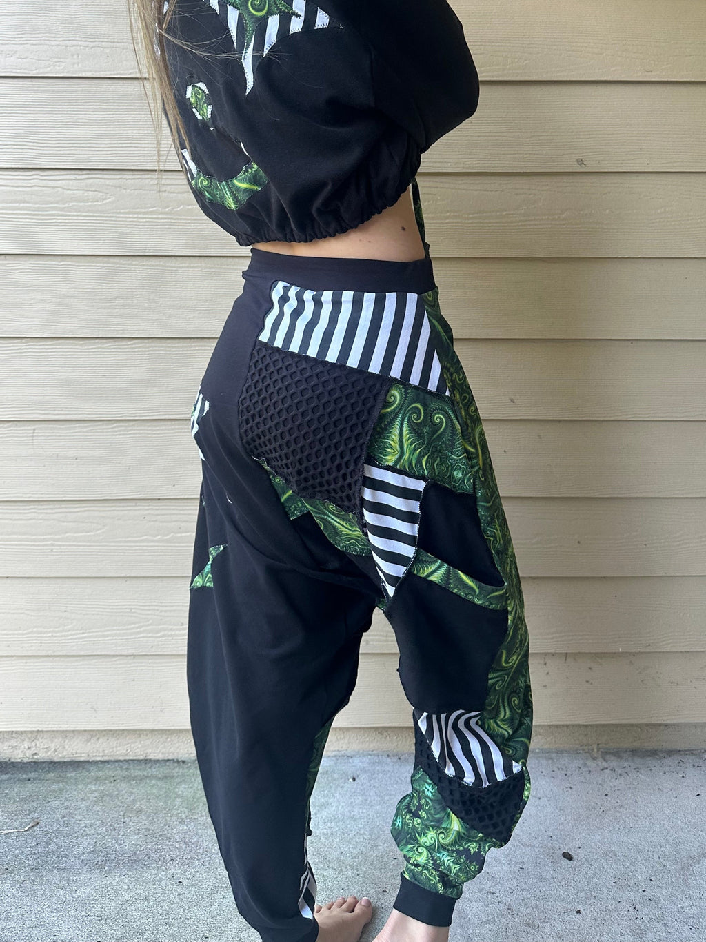 MTO Patchwork Harem Pants with B&W Stripes