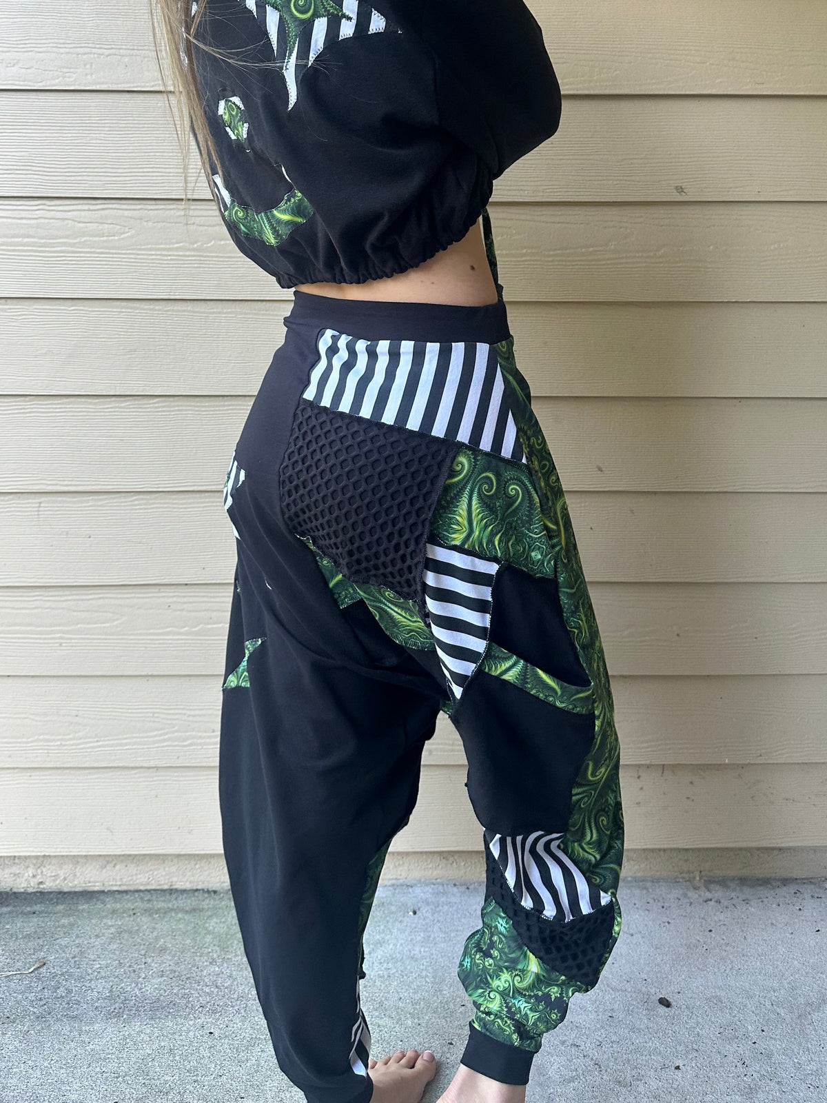 MTO Patchwork Harem Pants with B&W Stripes