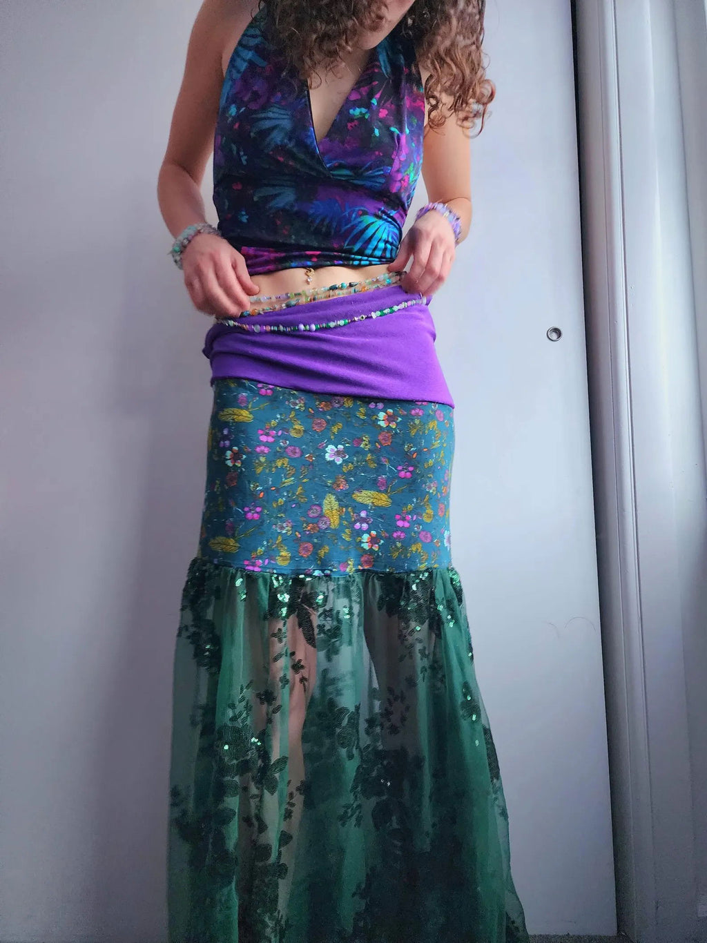 Emerald Garden Lace Floral Fairy Maxi Skirt