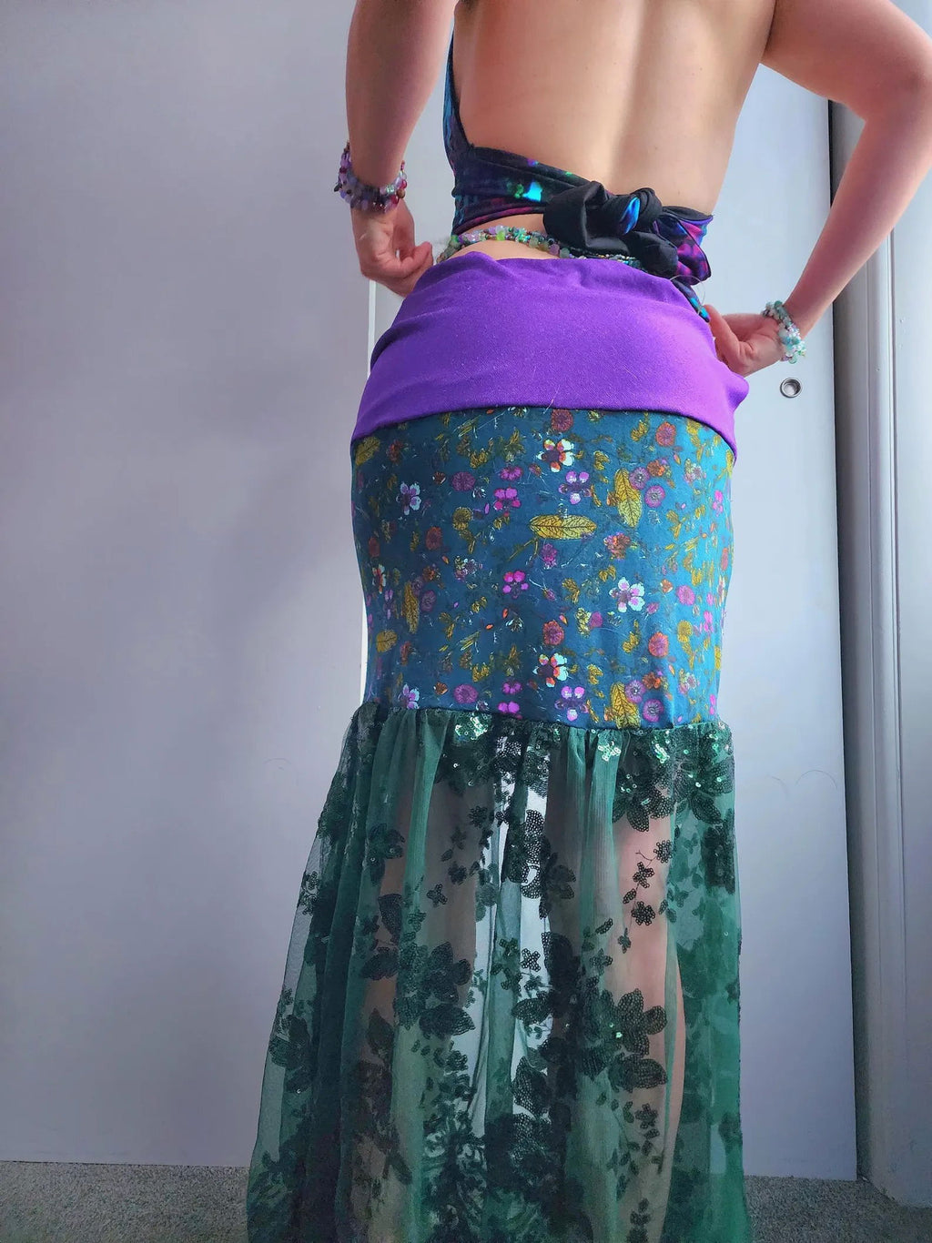 Emerald Garden Lace Floral Fairy Maxi Skirt