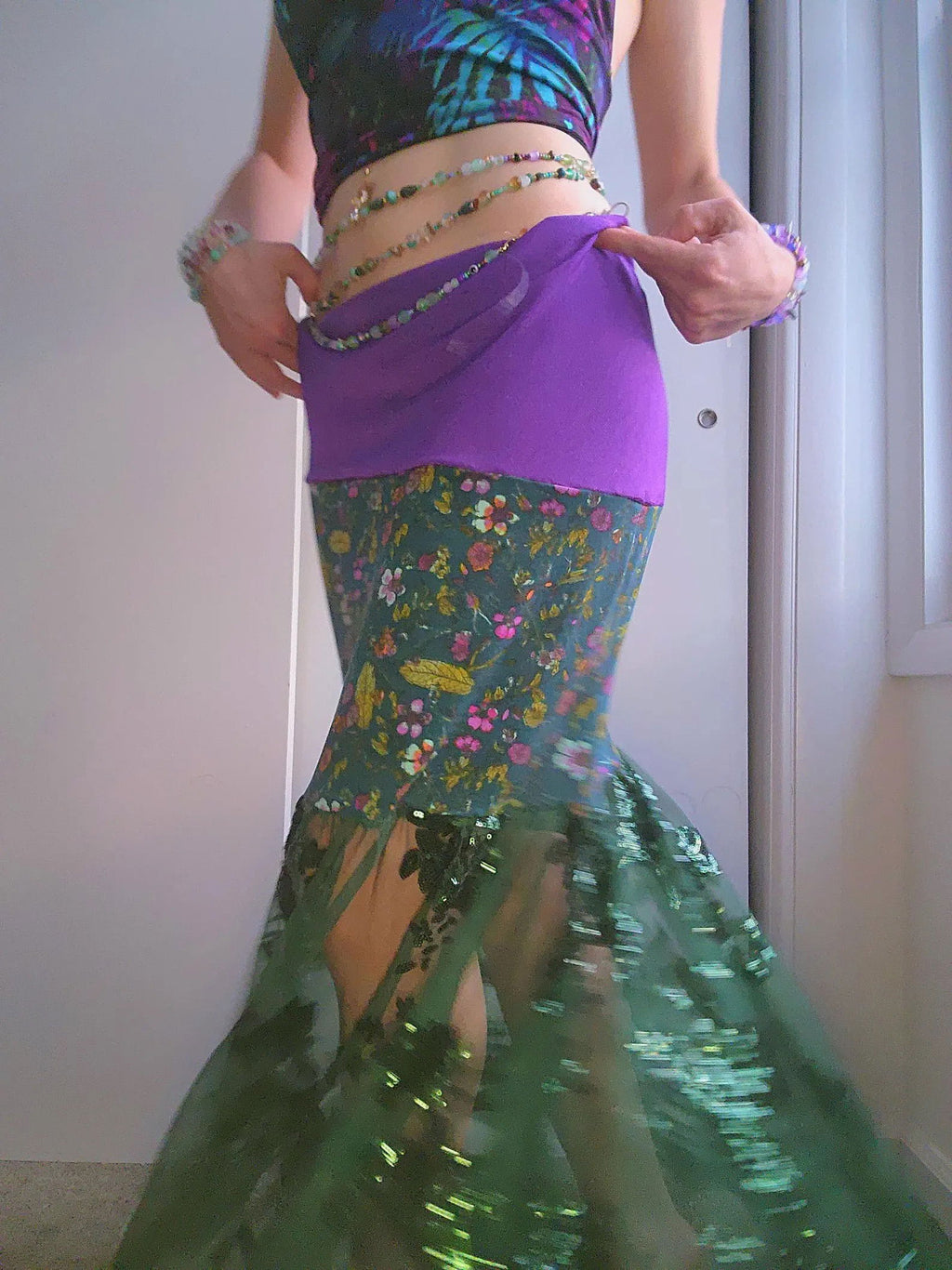 Emerald Garden Lace Floral Fairy Maxi Skirt
