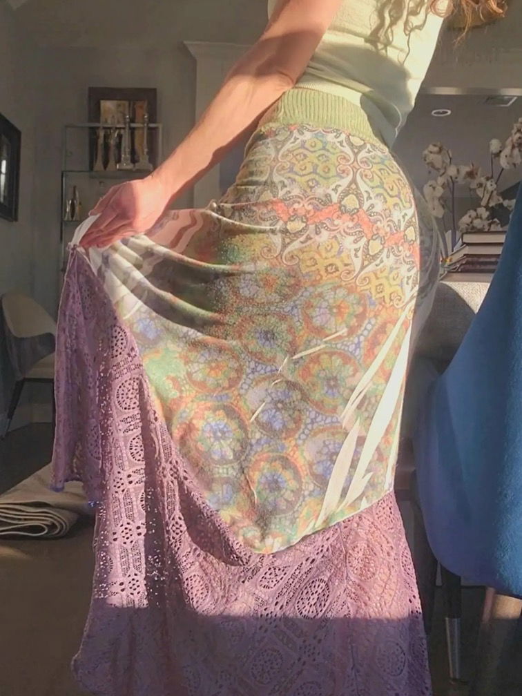 Fractal Flow Fairy Lace Maxi Skirt with Lacey Asymmetrical Hemline