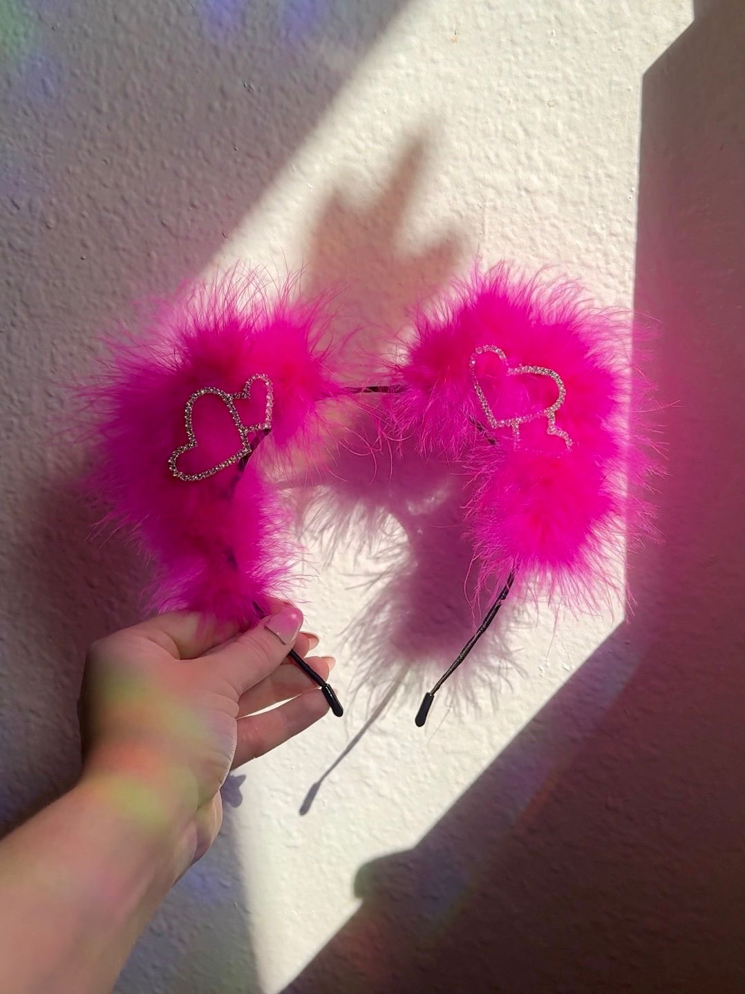 Heart Charm Pink Fluff Cat Ears