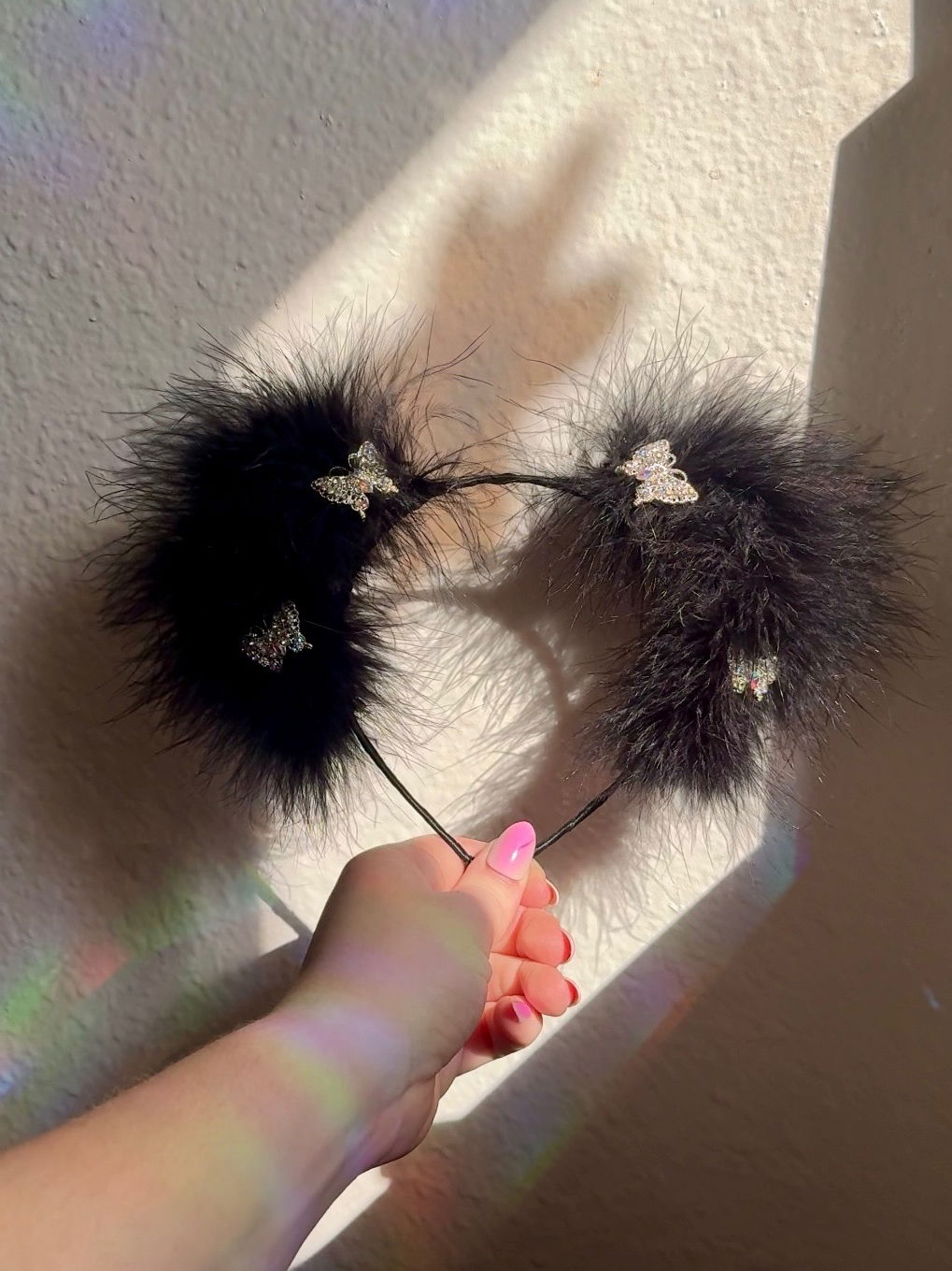 Buttery Charm Black Fluff Cat Ears