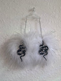 White/Silver Tinsel Fluff Earrings with Snake Charms