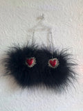 Black Fluff Earrings with Heart Charms