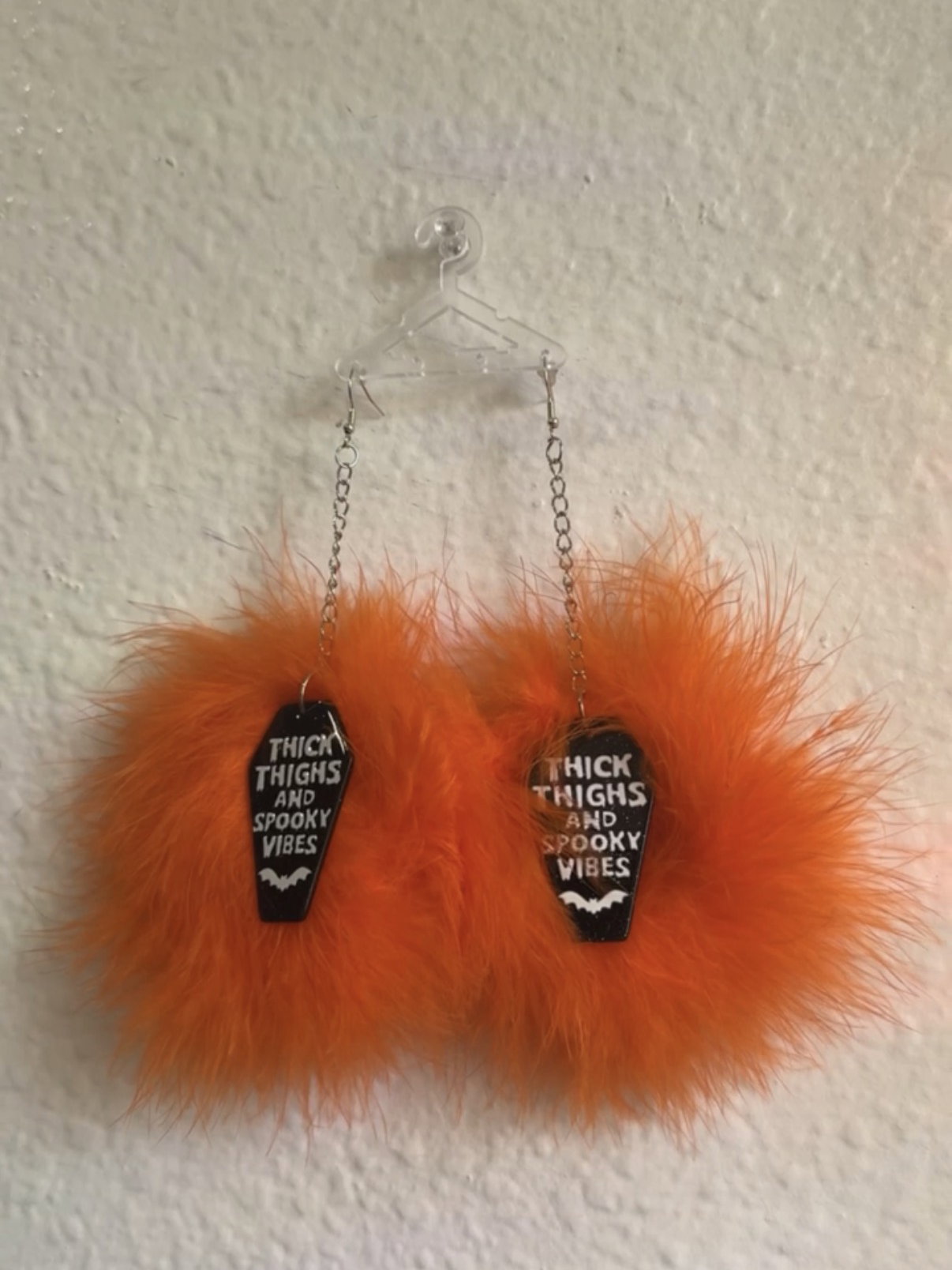 Orange Fluff Earrings with Halloween Charms