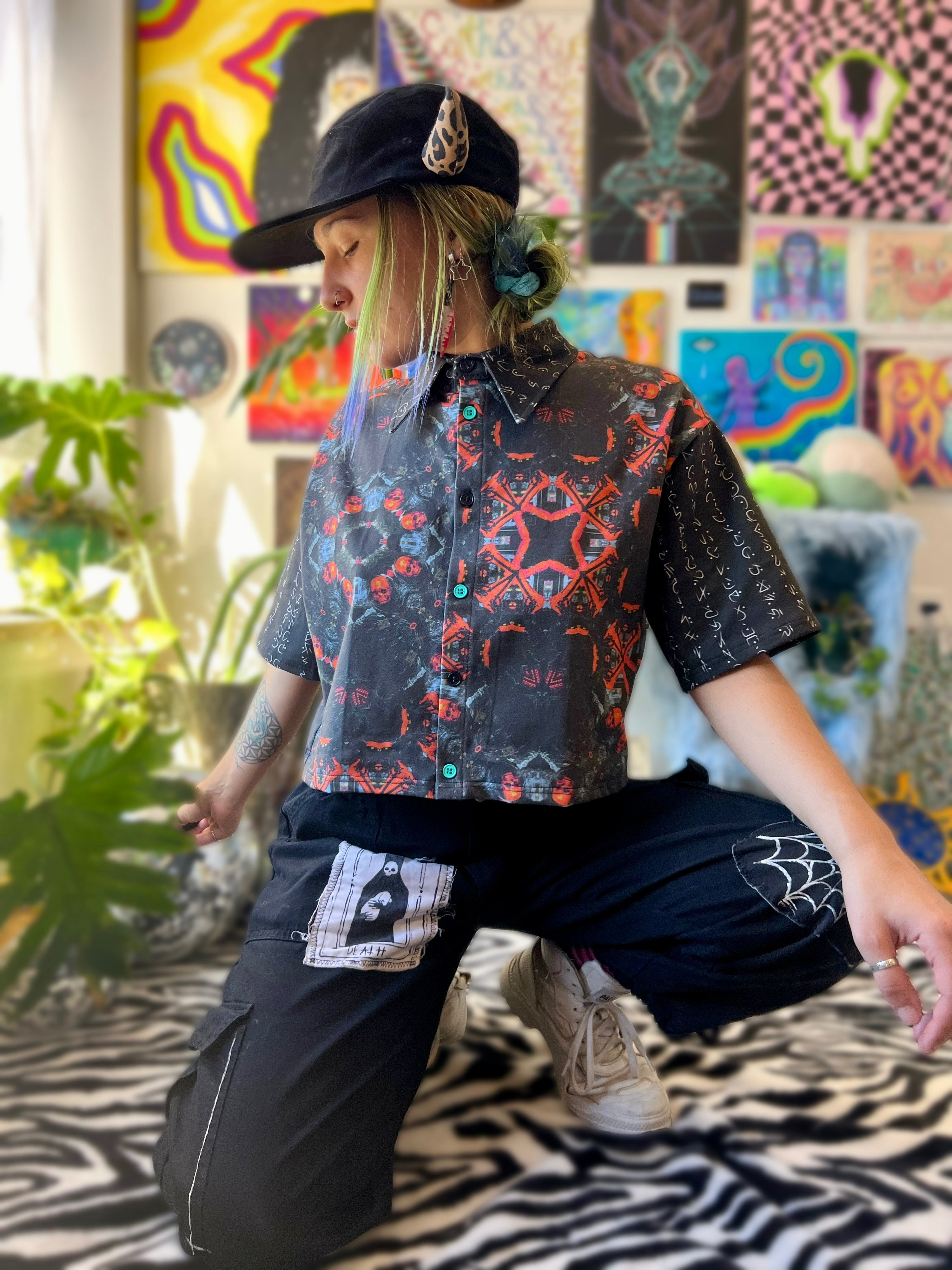 cropped button up