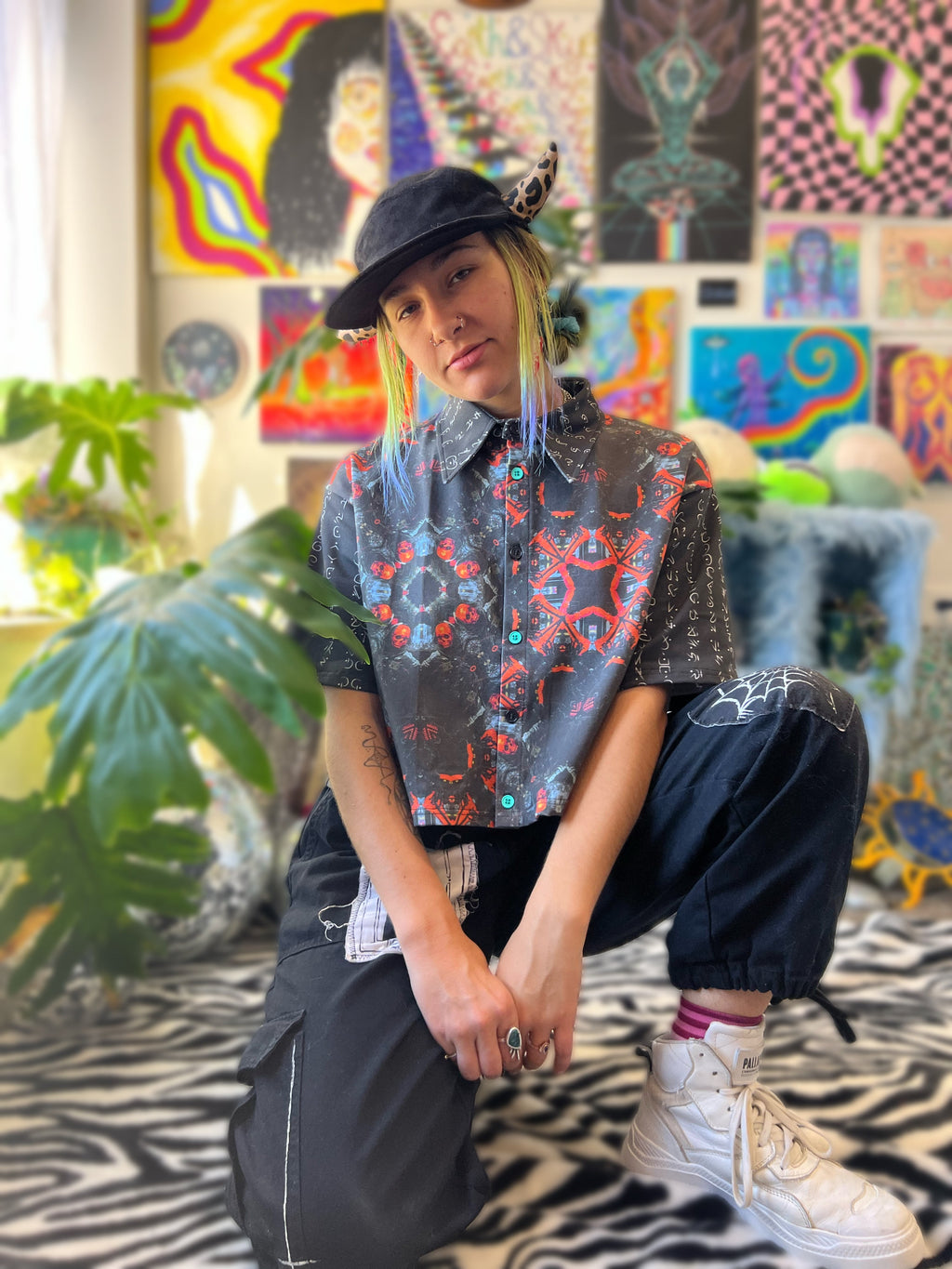 cropped button up