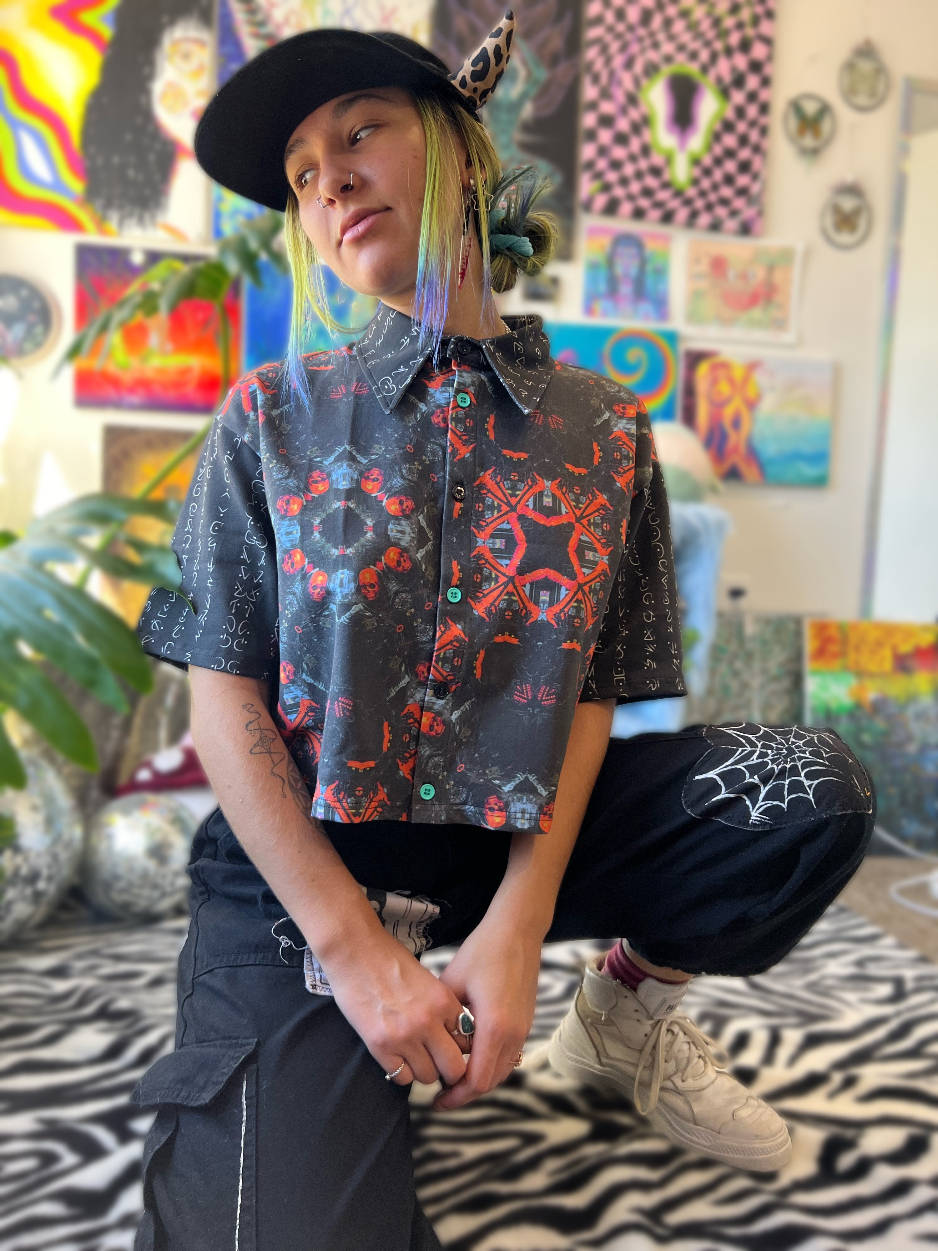 cropped button up