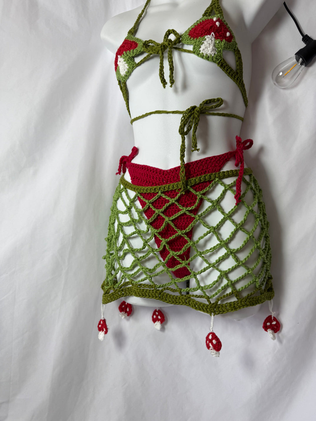 MTO Fishnet Mushroom Mini Skirt - Handmade Crochet Ravewear Skirt
