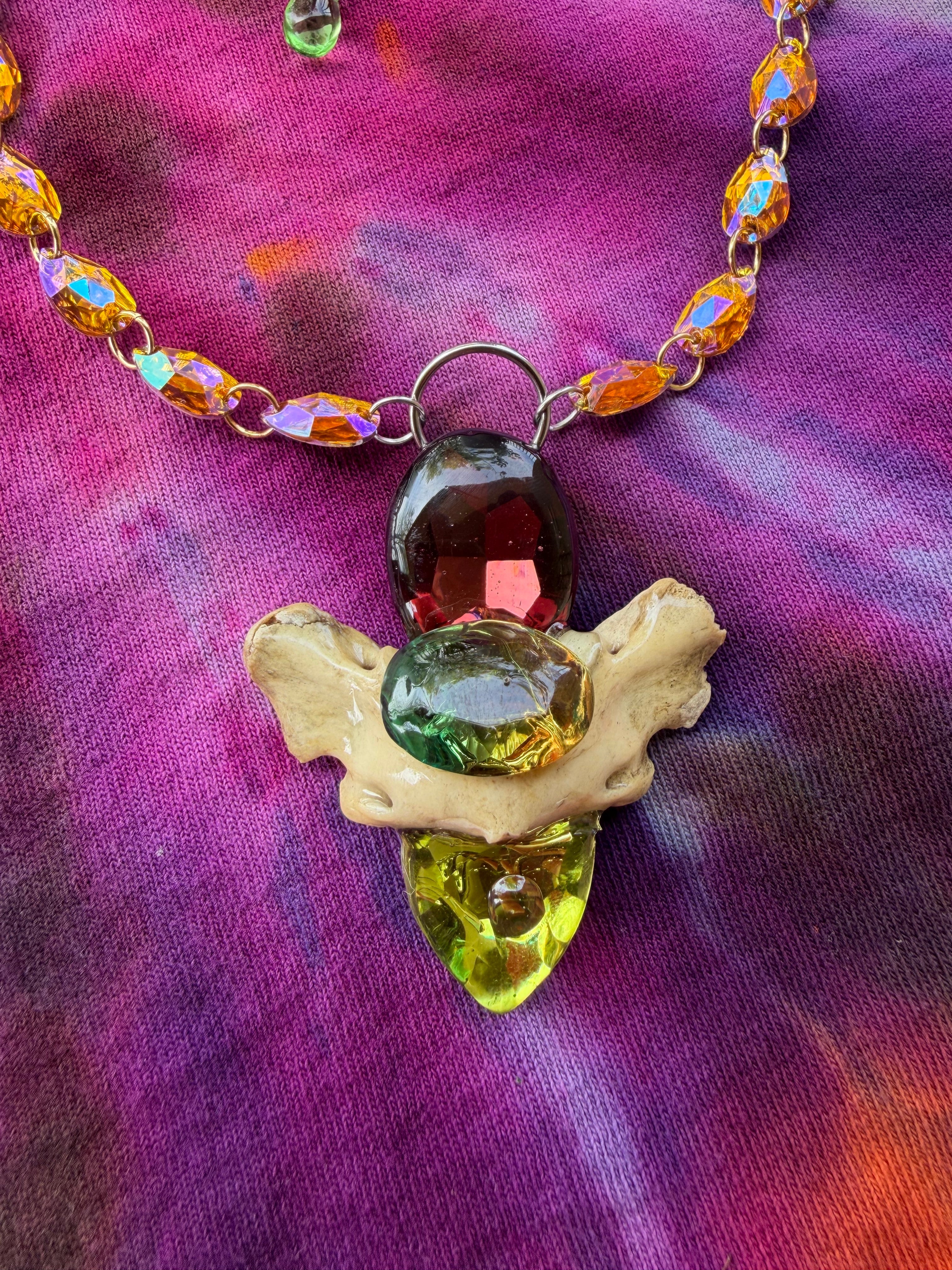 Cosmos Eater - Glass Crystal Choker w/ Fox Vertebrae