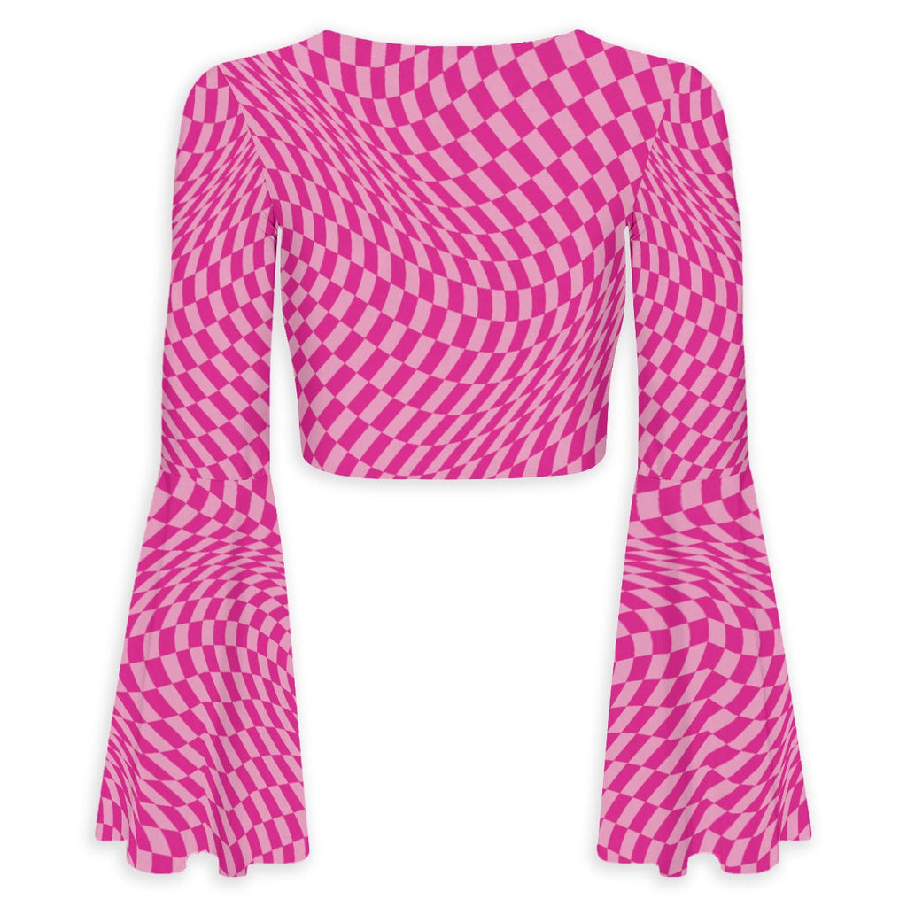 Tiger Balm Pink Women's Elegant Flared Sleeve Tie-Front Crop Top