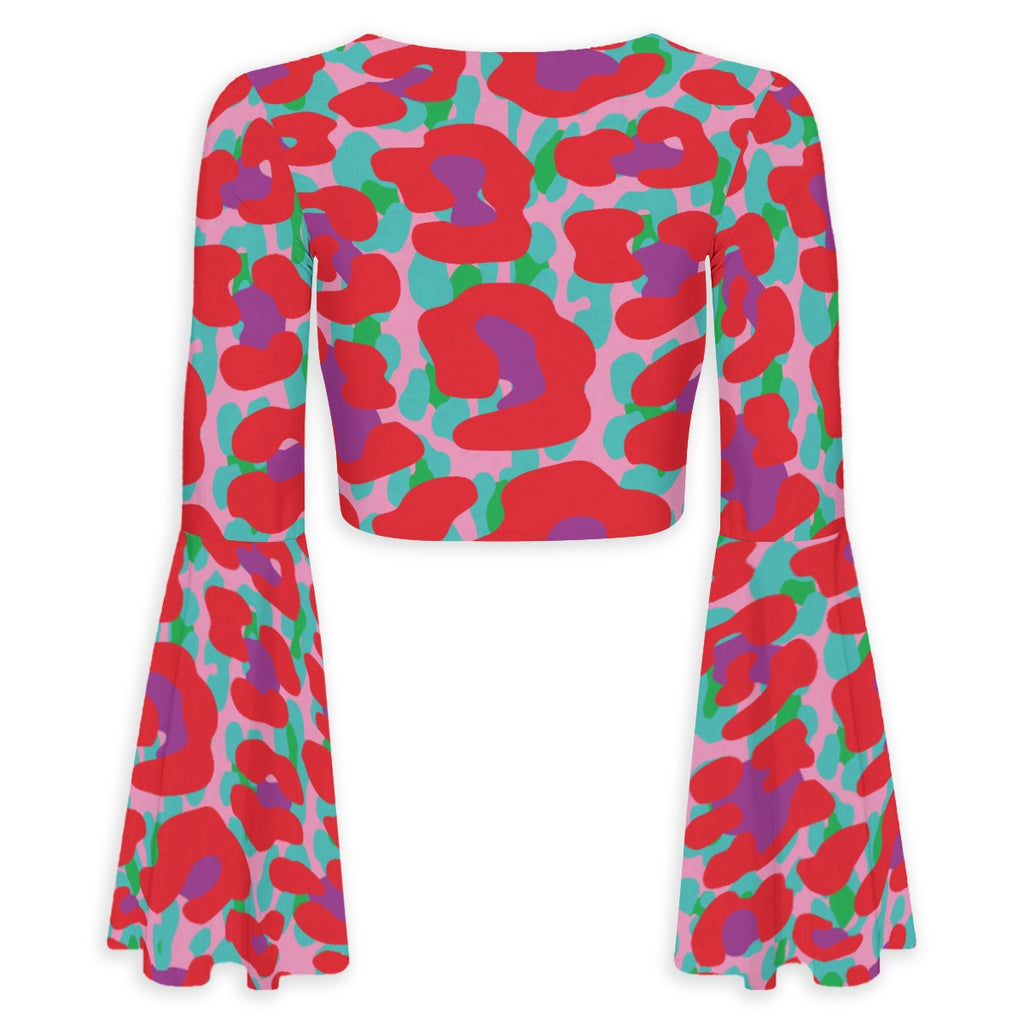 Tiger Balm Paw Women's Elegant Flared Sleeve Tie-Front Crop Top