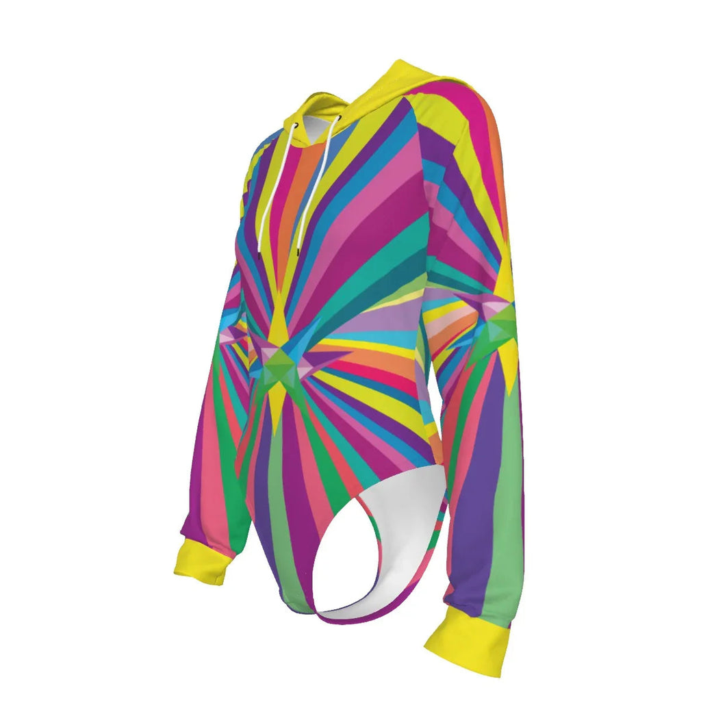 Multi Star Women's Raglan Sleeve Hooded Bodysuit