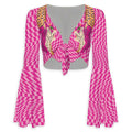 Tiger Balm Pink Women's Elegant Flared Sleeve Tie-Front Crop Top
