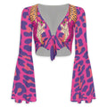 Tiger Balm Purple Women's Elegant Flared Sleeve Tie-Front Crop Top