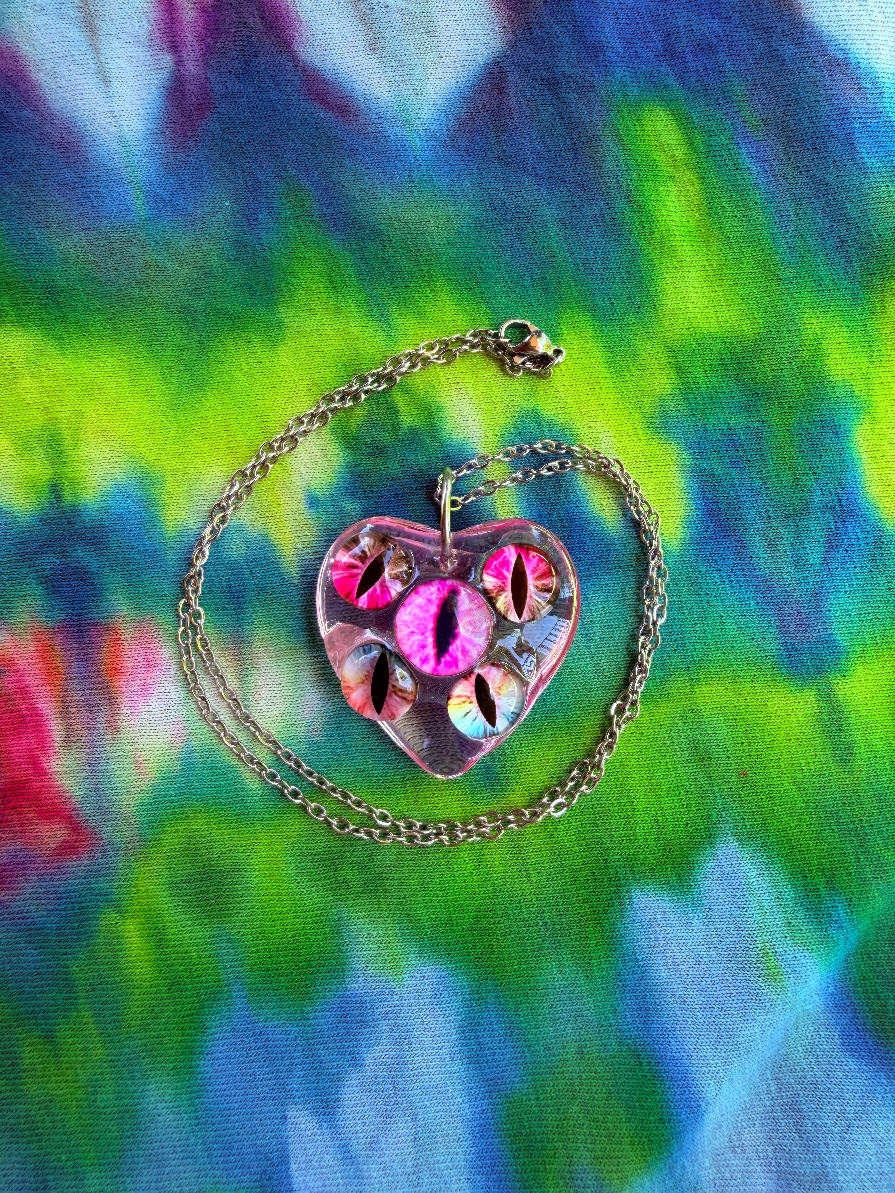 Pink Monster - Fairy Eye Heart Pendant + 18 inch chain