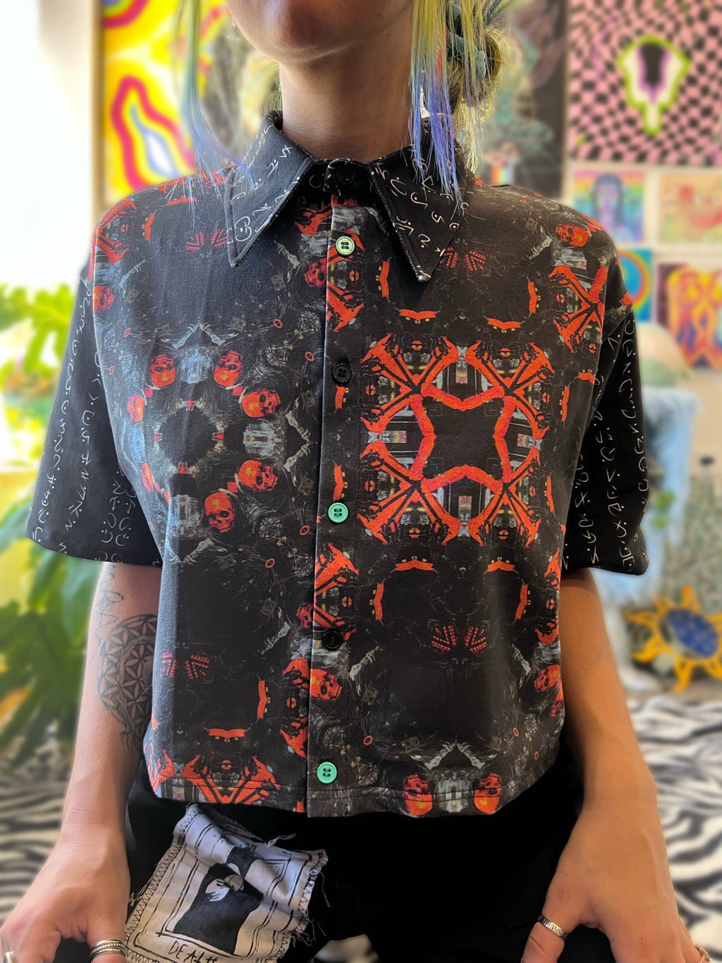 cropped button up