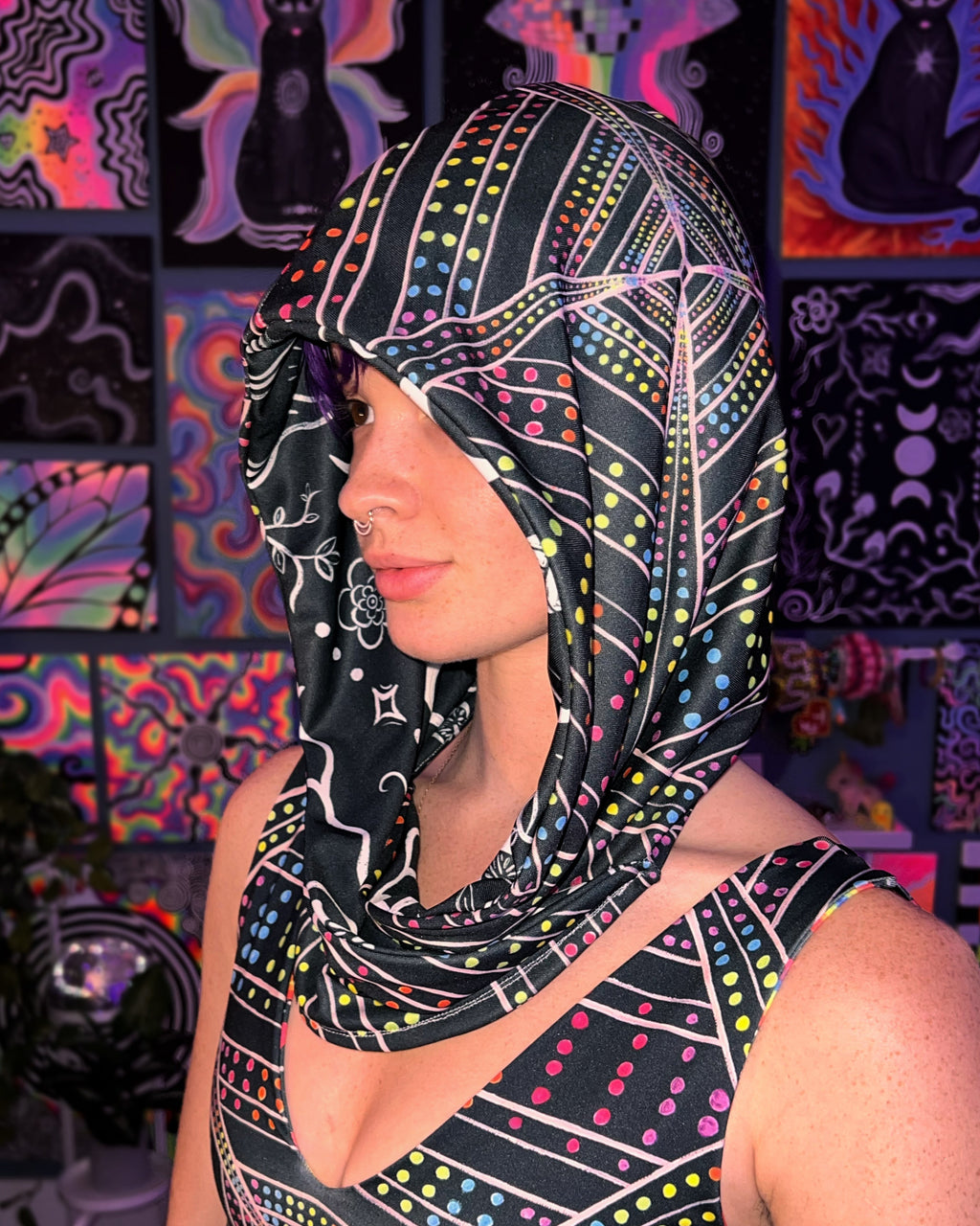 "Midnight Magic"/ "Hypercube" Reversible Hood (READY TO SHIP)