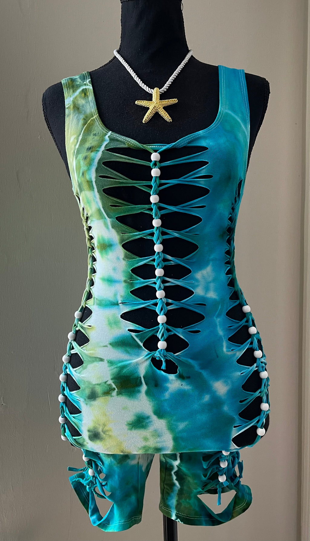 Aquamarine Tie Dye Romper (ᴍᴀᴅᴇ ᴛᴏ ᴏʀᴅᴇʀ)