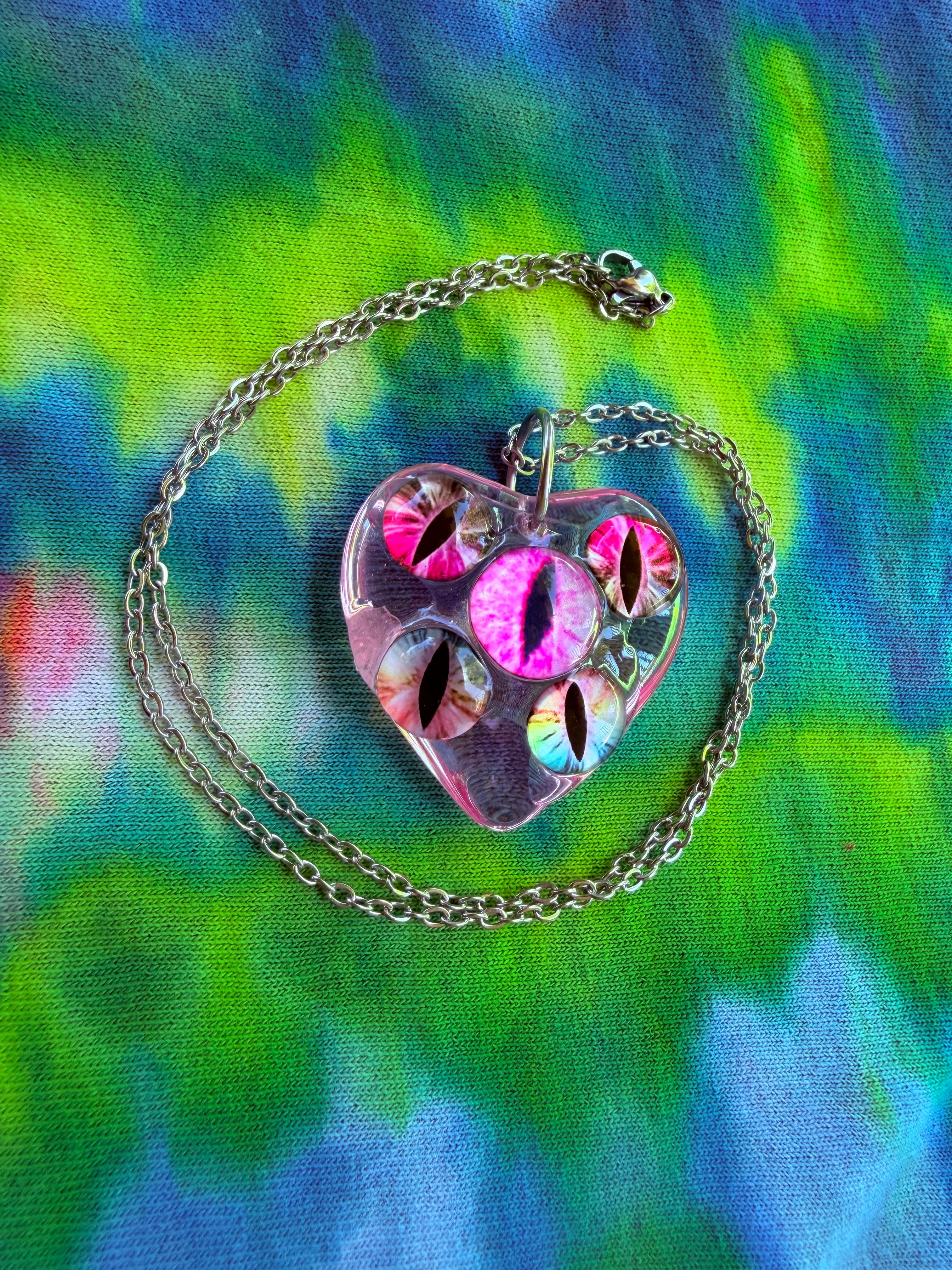 Pink Monster - Fairy Eye Heart Pendant + 18 inch chain