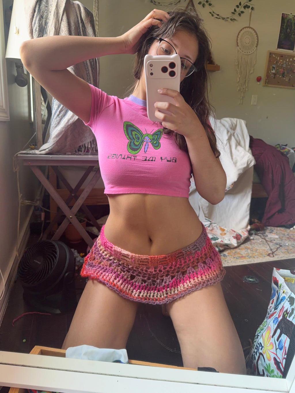pink ombré crochet mini skirt