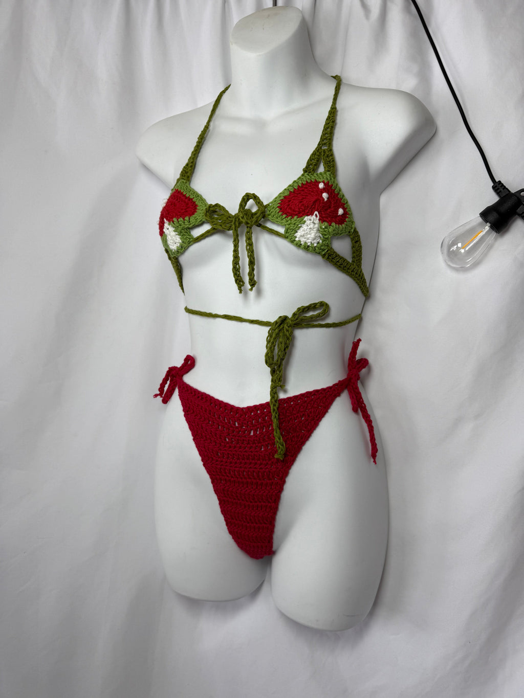 MTO Mushroom Micro Bikini (4x4”) - Tiny Crochet Ravewear Swim & Festival Set
