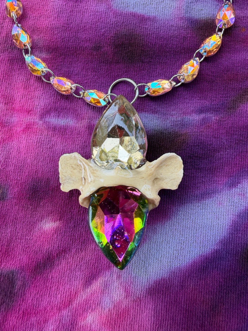 Creature of Chaos - Glass Crystal Choker w/ Fox Vertebrae