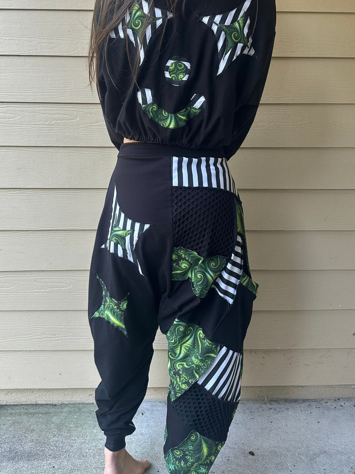 MTO Patchwork Harem Pants with B&W Stripes