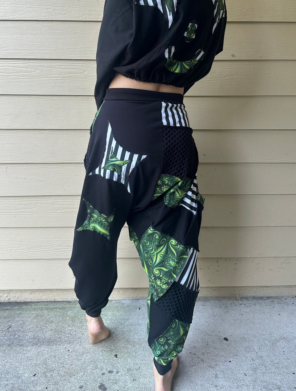 MTO Patchwork Harem Pants with B&W Stripes
