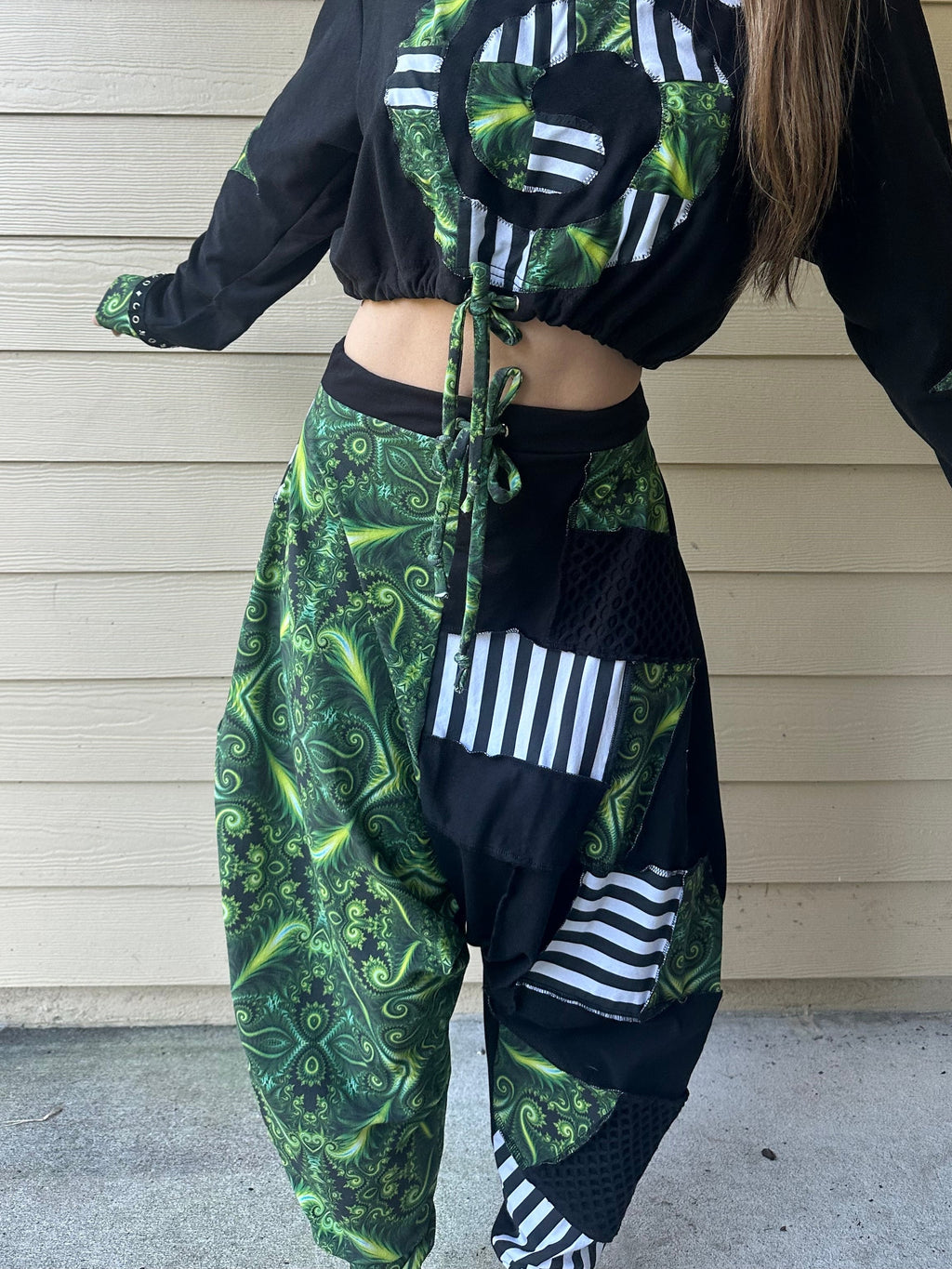 MTO Patchwork Harem Pants with B&W Stripes