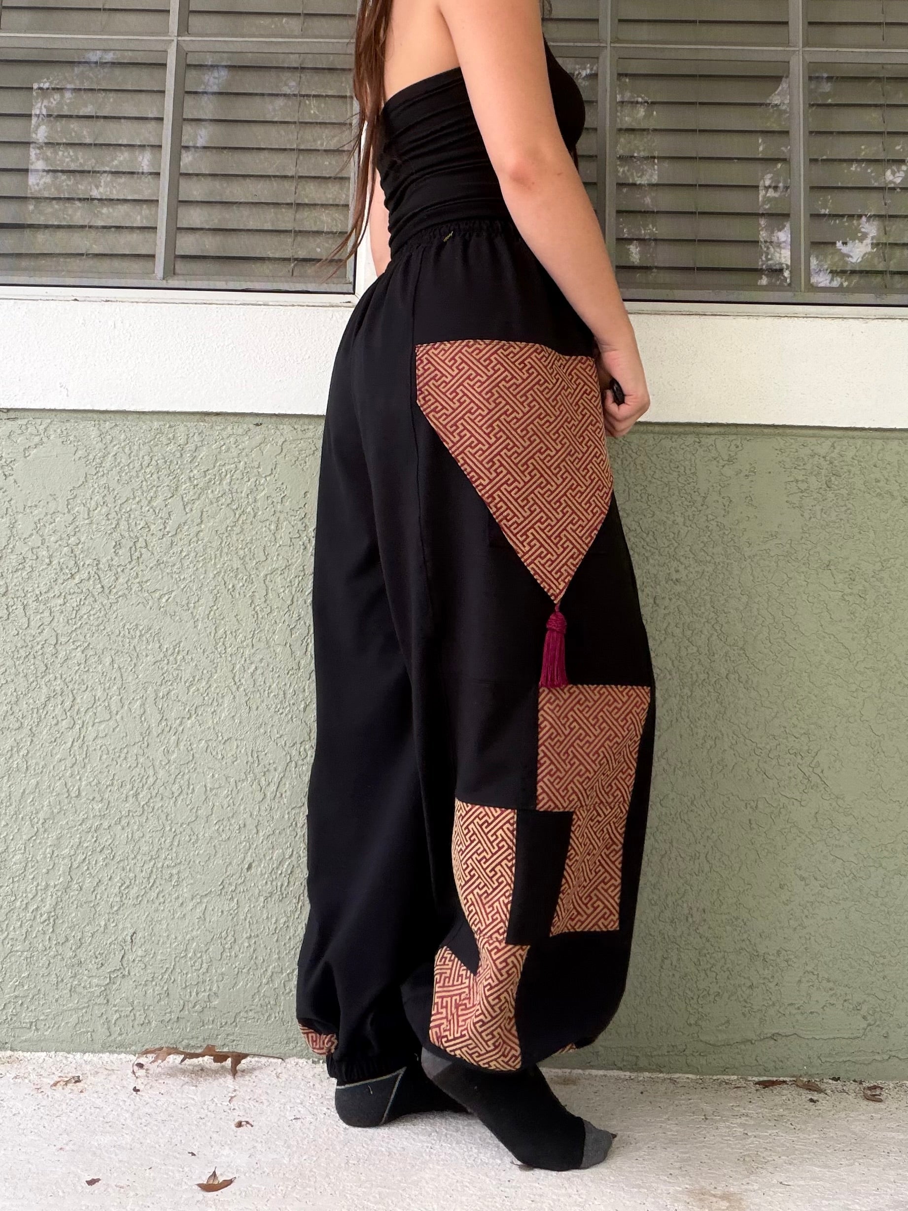 Tassle Pockets Patchwork Pants XS-XL