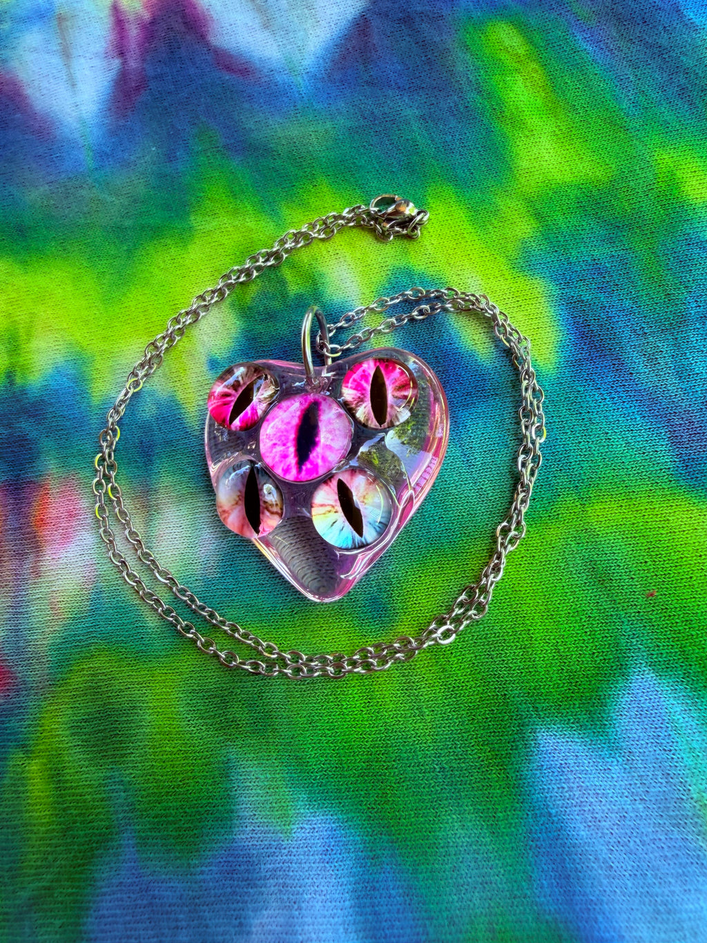 Pink Monster - Fairy Eye Heart Pendant + 18 inch chain