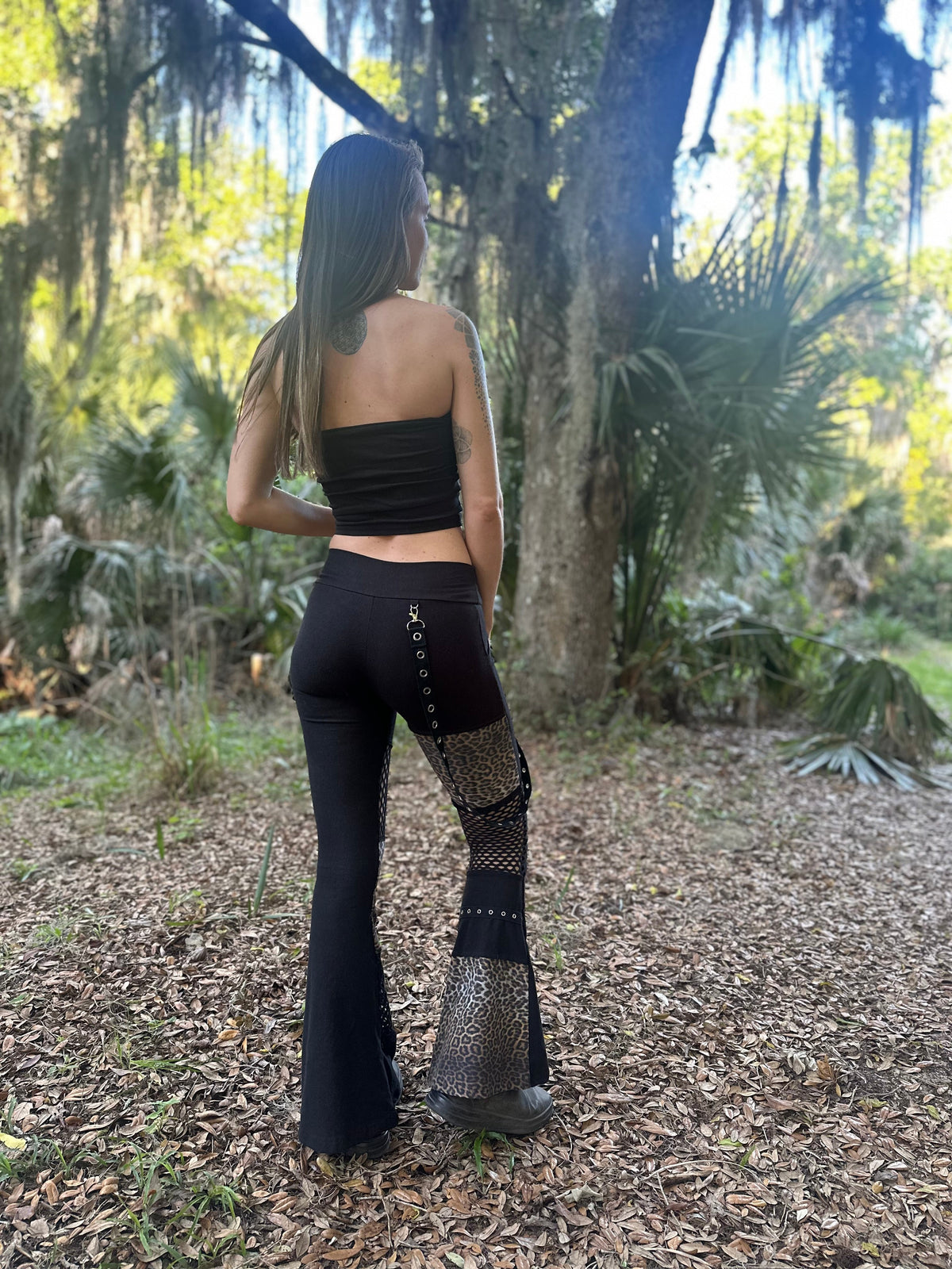 MTO Mesh Flare Pants with Eyelet Details