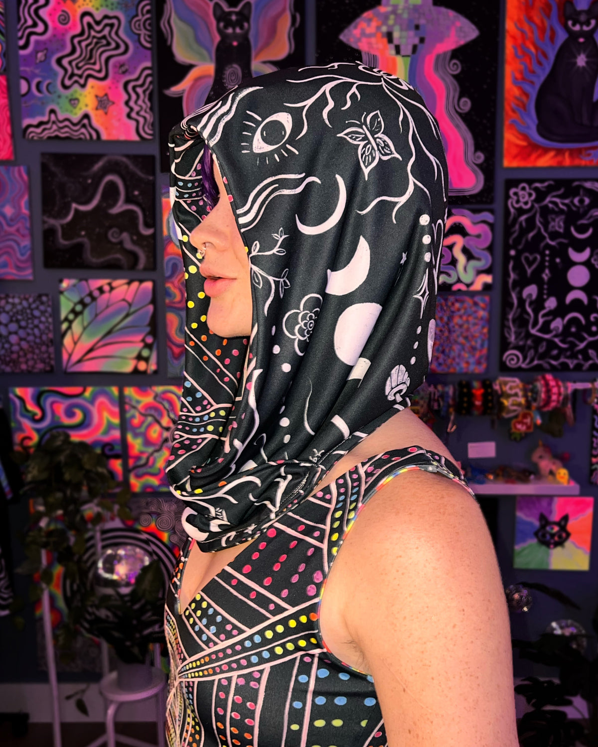 "Midnight Magic"/ "Hypercube" Reversible Hood (READY TO SHIP)