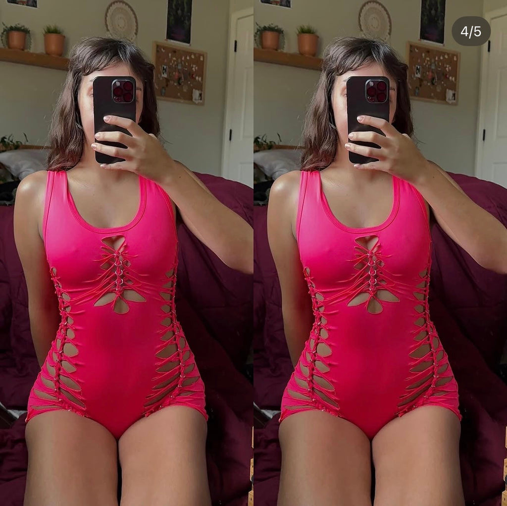 customizable slit weave romper w/ thick straps
