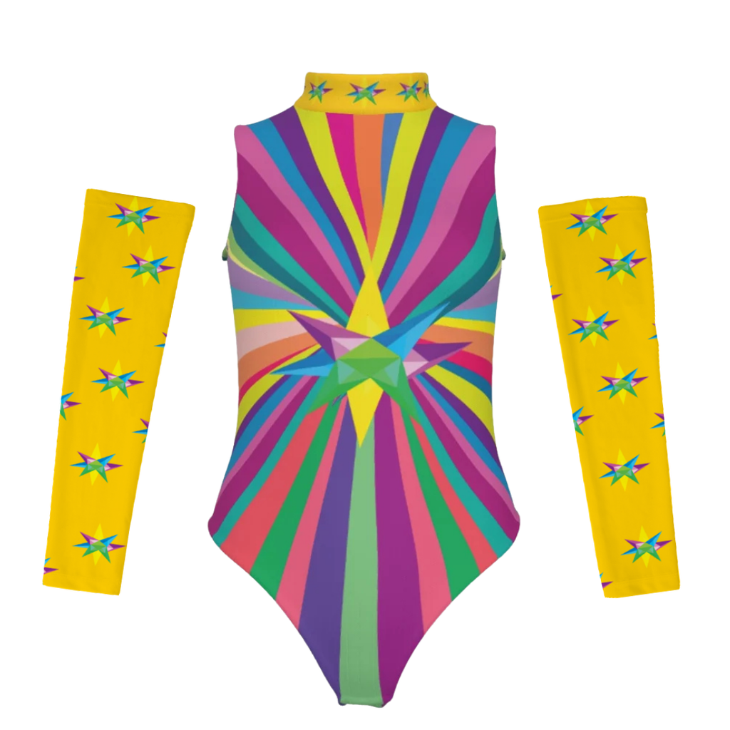 Multi Star Women's Sleeveless Bodysuit with Gloves