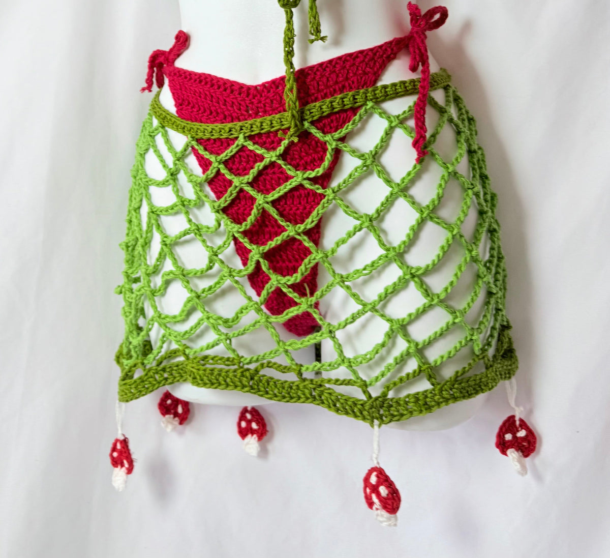 MTO Fishnet Mushroom Mini Skirt - Handmade Crochet Ravewear Skirt