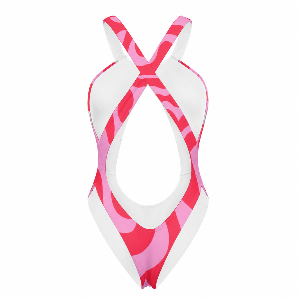 Cosmic Lady Flow Women's Hollowed-Out One-Piece Bodysuit Swimsuit with Gloves