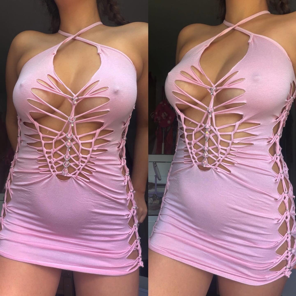 pink pixie slit weave dress