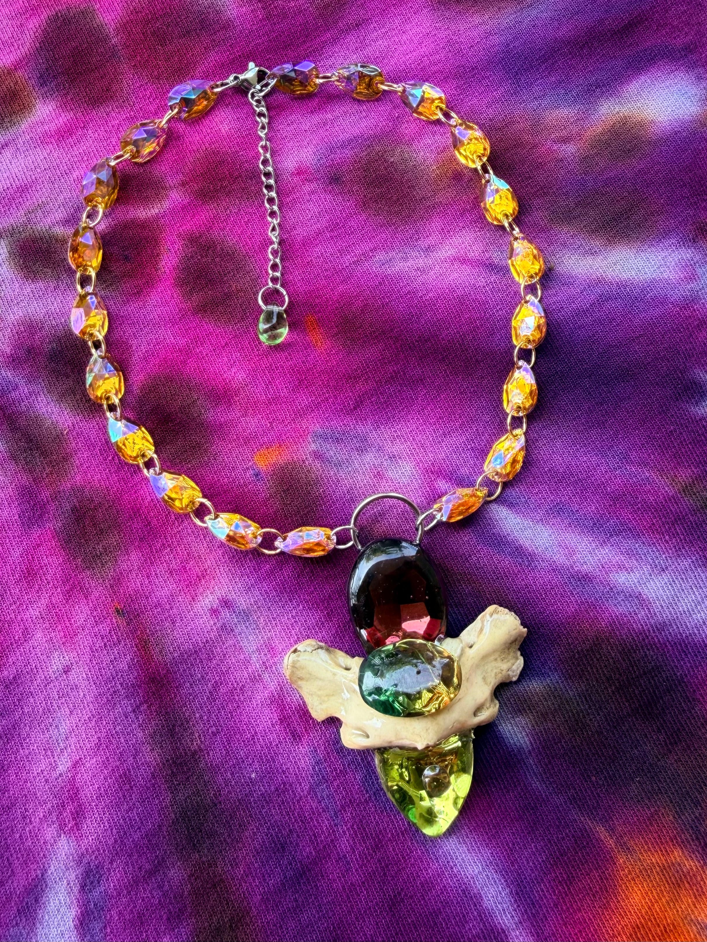 Cosmos Eater - Glass Crystal Choker w/ Fox Vertebrae