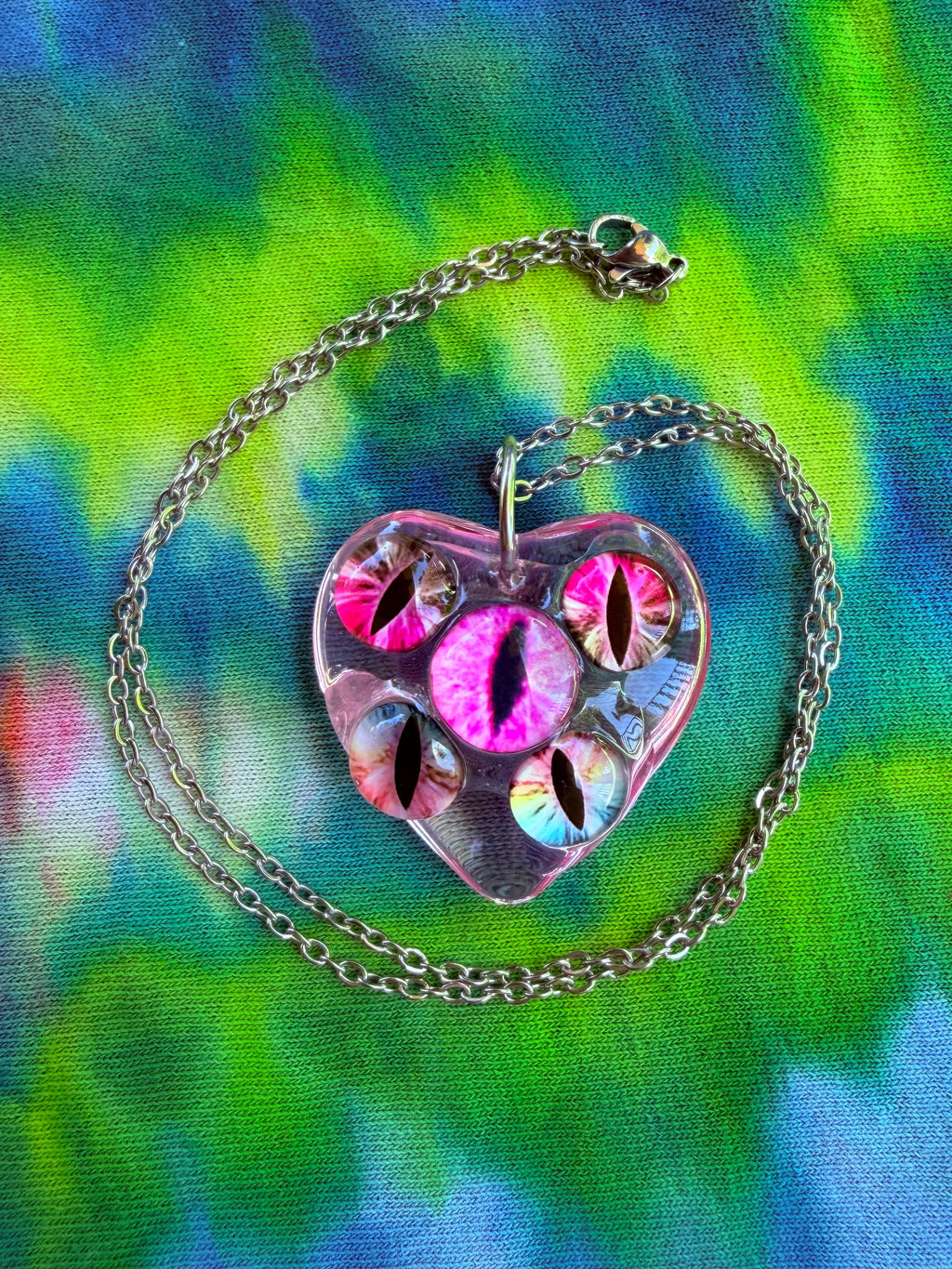 Pink Monster - Fairy Eye Heart Pendant + 18 inch chain