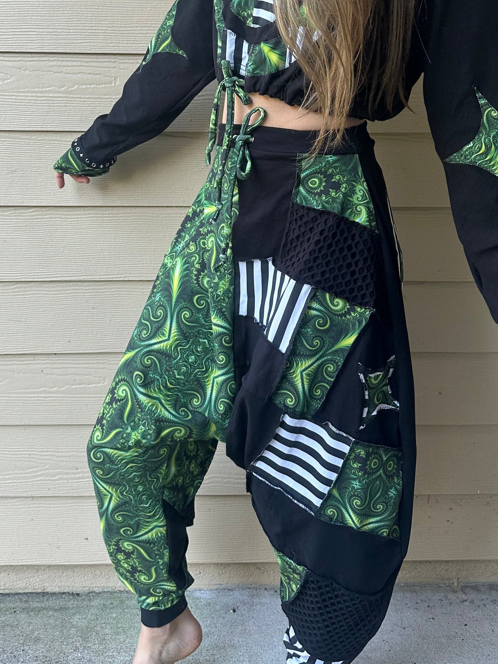 MTO Patchwork Harem Pants with B&W Stripes