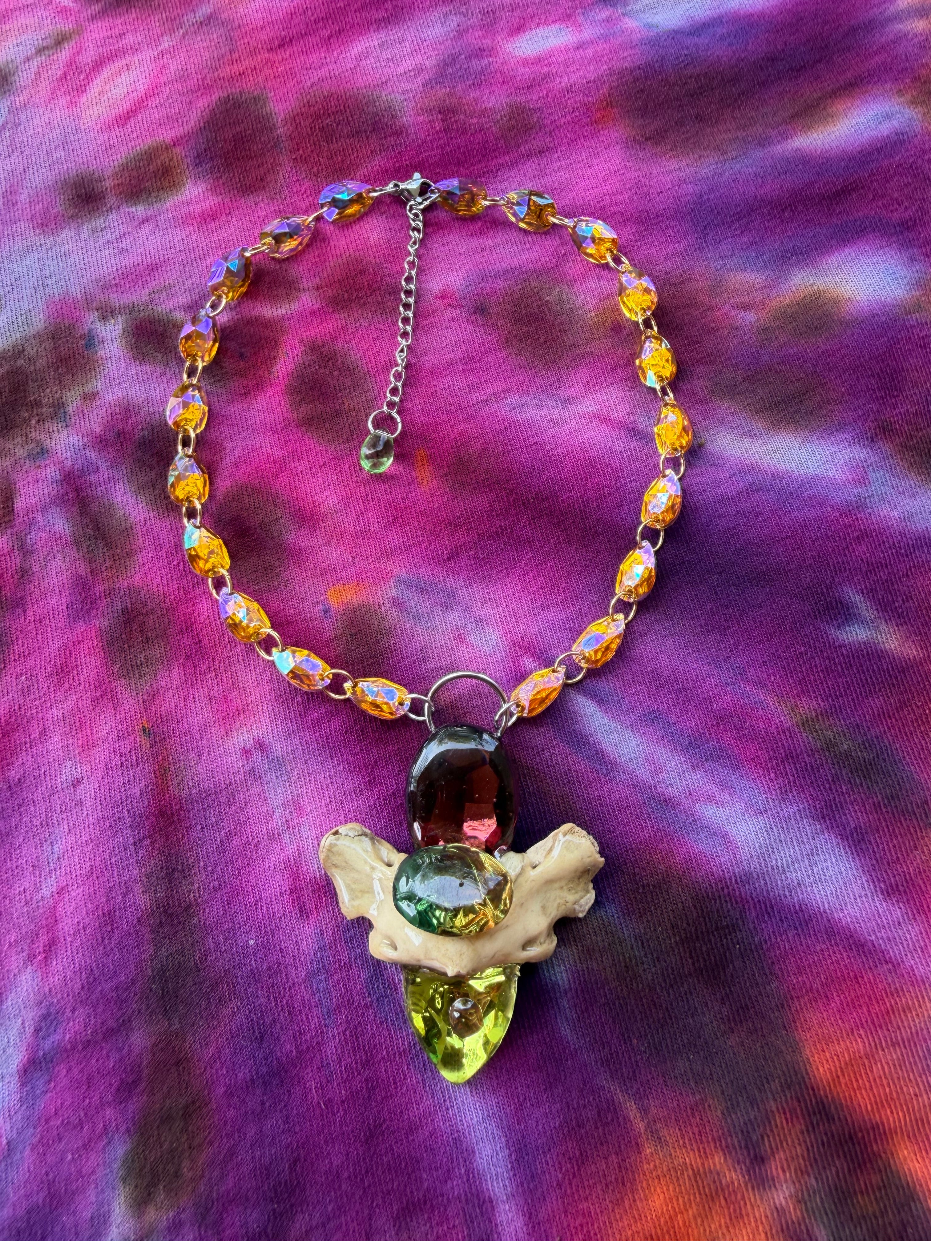 Cosmos Eater - Glass Crystal Choker w/ Fox Vertebrae
