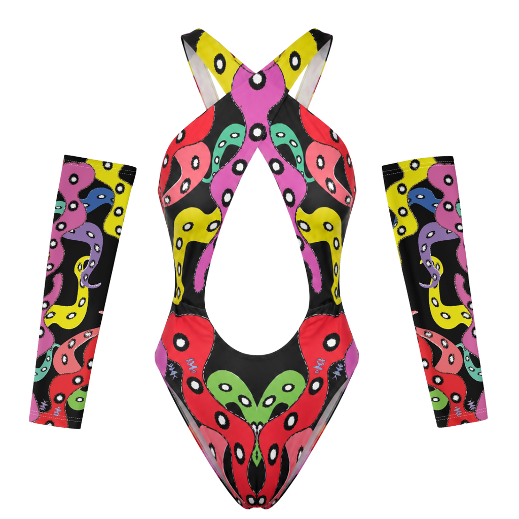 Octopus Women's Sexy Hollowed-Out One-Piece Bodysuit- Swimsuit with Gloves