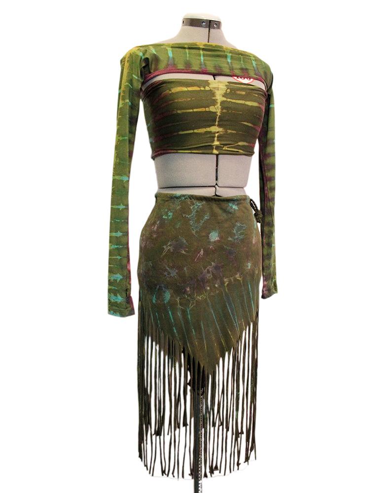 Drawstring Fringe Tie Dyed Skirt [WSO-511]