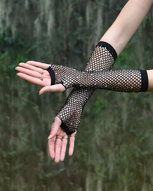 Black Rhinestone Fingerless Gloves